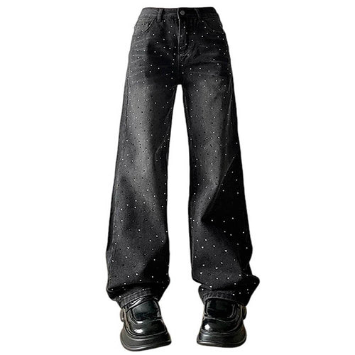 Boogzel Apparel Midnight Rhinestone Baggy Jeans