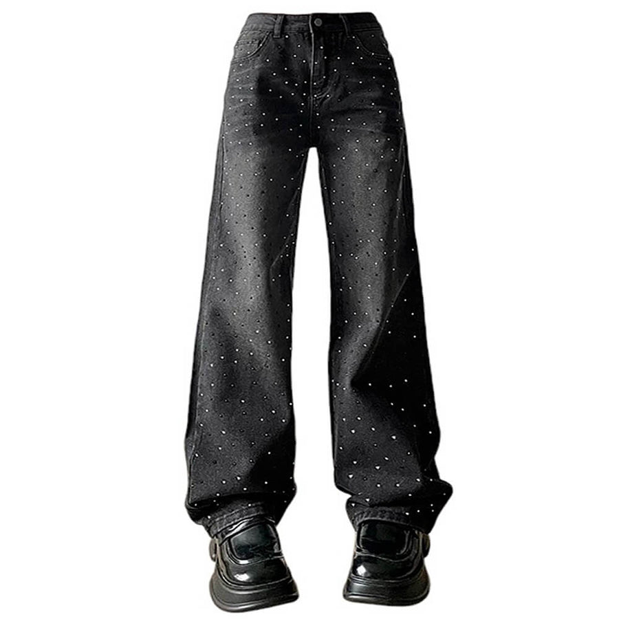 Boogzel Apparel Midnight Rhinestone Baggy Jeans