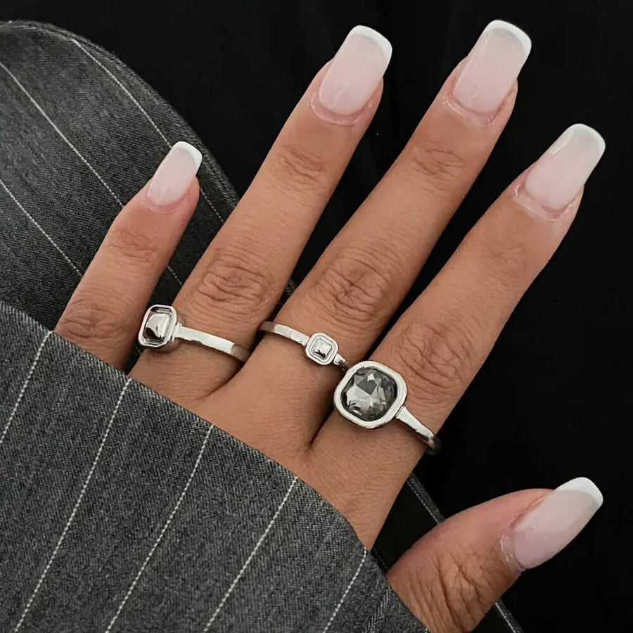 Boogzel Apparel Minimalist Aesthetic Silver Ring Set