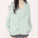 Boogzel Apparel Mint Green Fuzzy Cardigan, view 2
