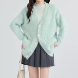 Boogzel Apparel Mint Green Fuzzy Cardigan, view 3