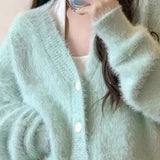 Boogzel Apparel Mint Green Fuzzy Cardigan, view 4