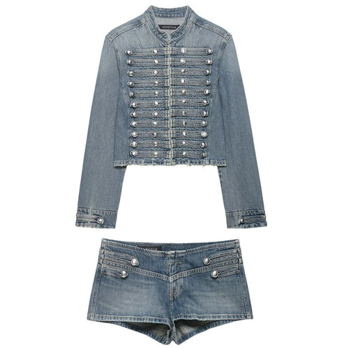 Boogzel Apparel Model Casting Frogging Denim Jacket & Shorts Set