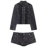 Boogzel Apparel Model Casting Frogging Denim Jacket & Shorts Set, view 3