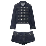 Boogzel Apparel Model Casting Frogging Denim Jacket & Shorts Set, view 4