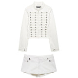 Boogzel Apparel Model Casting Frogging Denim Jacket & Shorts Set, view 5