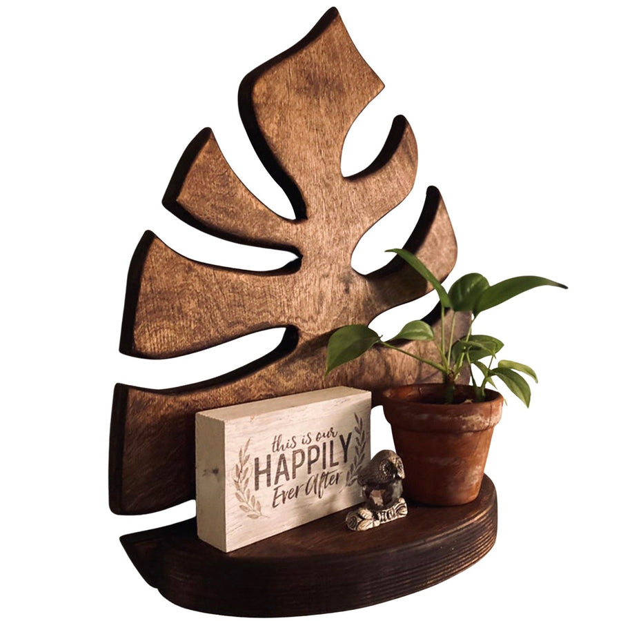 Boogzel Apparel Monstera Leaf Wooden Shelf