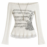 Boogzel Apparel Music Note Off Shoulder Long Sleeve Top, view 3