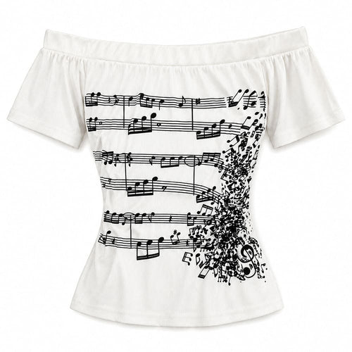 Boogzel Apparel Music Note Off Shoulder T-Shirt