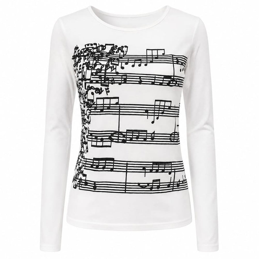 Boogzel Apparel Music Note Print Long Sleeve Top