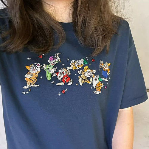 Boogzel Apparel Navy Blue Dwarfs Embroidered T-Shirt