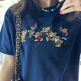 Boogzel Apparel Navy Blue Dwarfs Embroidered T-Shirt, view 4