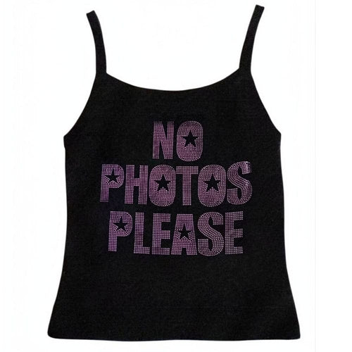 Boogzel Apparel No Photos Please Rhinestone Skinny Tank