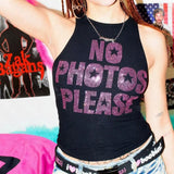 Boogzel Apparel No Photos Please Rhinestone Tank Top, view 4