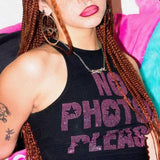 Boogzel Apparel No Photos Please Rhinestone Tank Top, view 5