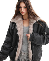Boogzel Apparel Not Your Babydoll Fur Trim Bomber Jacket, view 4