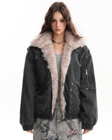 Boogzel Apparel Not Your Babydoll Fur Trim Bomber Jacket, view 5