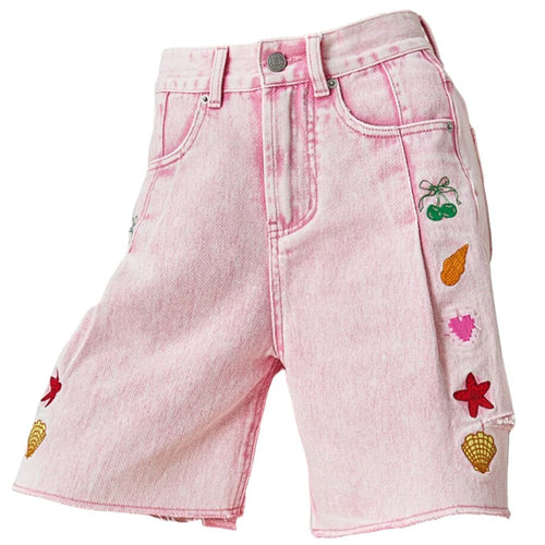 Boogzel Apparel Ocean Embroidered Denim Shorts