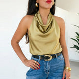Boogzel Apparel Old Money Satin Halter Top, view 5