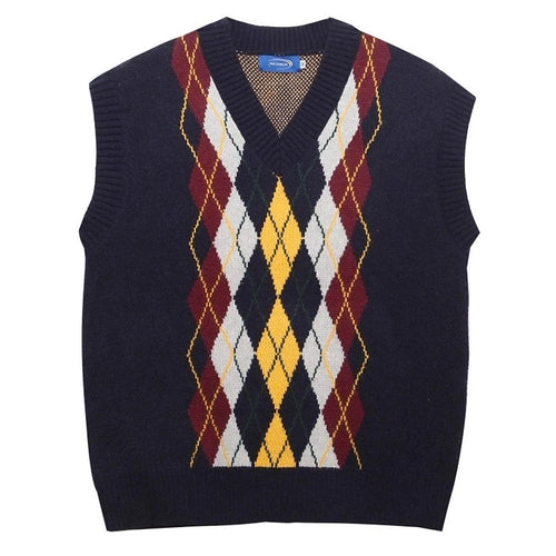 Boogzel Apparel Oversized Argyle V-Neck Grandpa Knit Vest