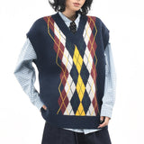 Boogzel Apparel Oversized Argyle V-Neck Grandpa Knit Vest, view 3