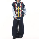 Boogzel Apparel Oversized Argyle V-Neck Grandpa Knit Vest, view 4