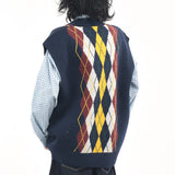 Boogzel Apparel Oversized Argyle V-Neck Grandpa Knit Vest, view 5