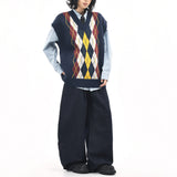 Boogzel Apparel Oversized Argyle V-Neck Grandpa Knit Vest, view 6