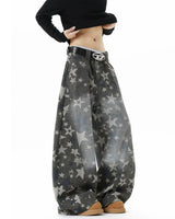 Boogzel Apparel Oversized Star Pattern Wide Leg Jeans, view 4