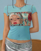 Boogzel Apparel Paris Girl Mesh Y2K Baby Tee, view 2