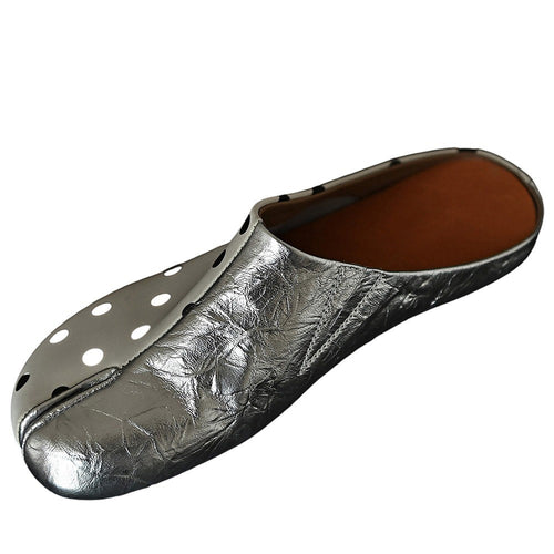 Boogzel Apparel Paris Polka Dot Silver Tabi Mule Flats