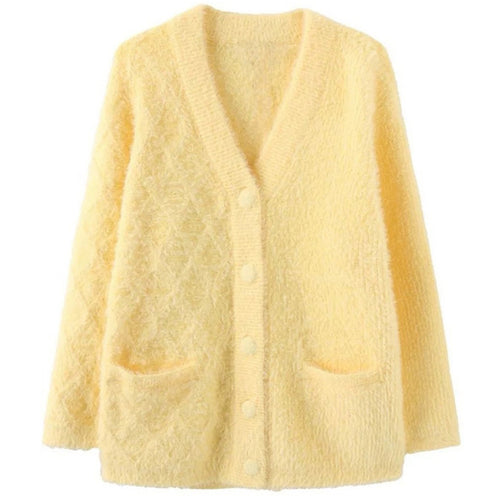 Boogzel Apparel Pastel Yellow Fuzzy Cardigan
