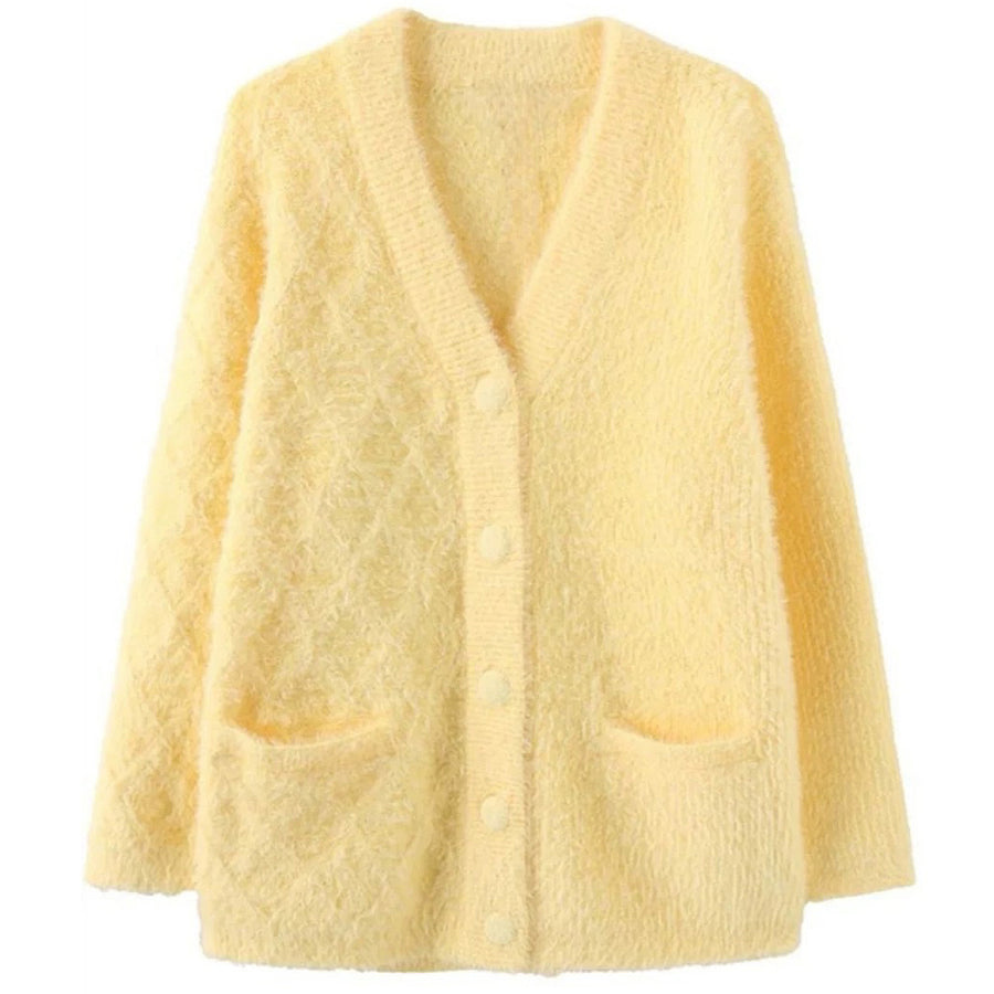 Boogzel Apparel Pastel Yellow Fuzzy Cardigan