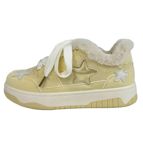 Boogzel Apparel Pastel Yellow Star Fur-Lined Sneakers