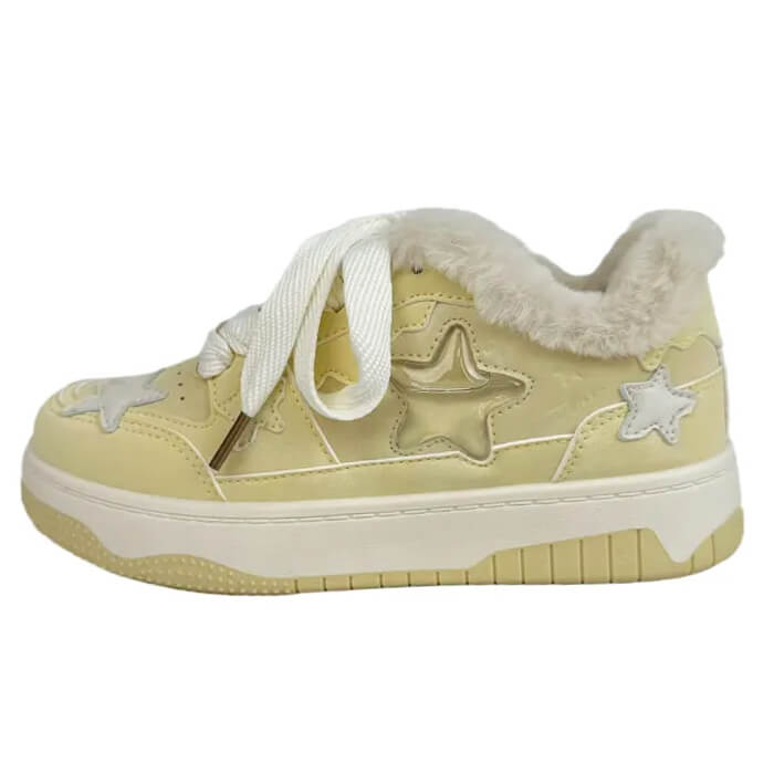 Boogzel Apparel Pastel Yellow Star Fur-Lined Sneakers