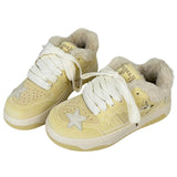 Boogzel Apparel Pastel Yellow Star Fur-Lined Sneakers, view 2