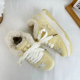Boogzel Apparel Pastel Yellow Star Fur-Lined Sneakers, view 4