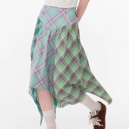 Boogzel Apparel Patchwork Midi Plaid Skirt