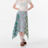 Boogzel Apparel Patchwork Midi Plaid Skirt, view 6