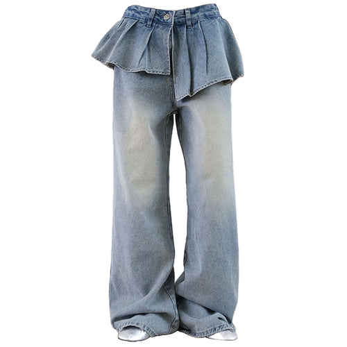 Boogzel Apparel Peplum Waist Denim Wide Leg Jeans