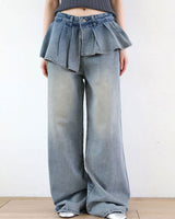 Boogzel Apparel Peplum Waist Denim Wide Leg Jeans, view 2