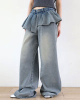 Boogzel Apparel Peplum Waist Denim Wide Leg Jeans, view 3