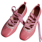 Boogzel Apparel Picnic Gingham Ballet Lace Flats, view 2