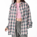 Boogzel Apparel Pink and Green Plaid Button-Up Shirt, view 3
