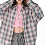 Boogzel Apparel Pink and Green Plaid Button-Up Shirt, view 4