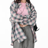 Boogzel Apparel Pink and Green Plaid Button-Up Shirt, view 5