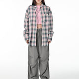 Boogzel Apparel Pink and Green Plaid Button-Up Shirt, view 6