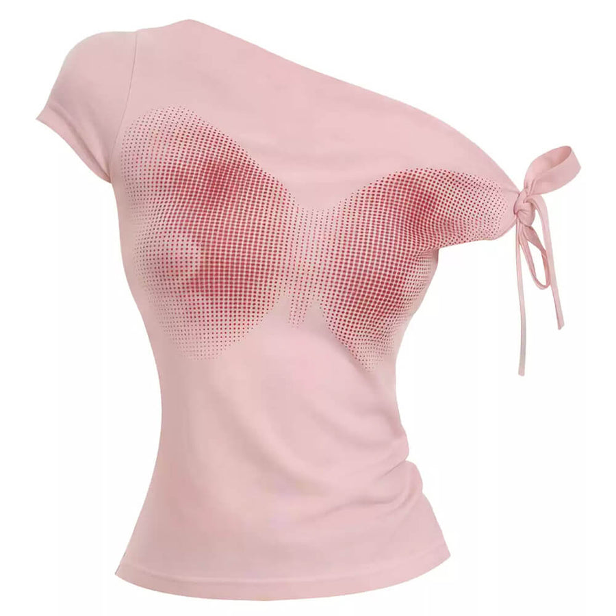 Boogzel Apparel Pink Butterfly Asymmetrical Top