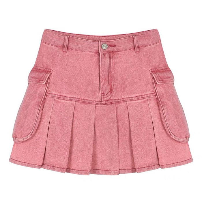 Boogzel Apparel Pink Denim Cargo Mini Skirt