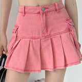 Boogzel Apparel Pink Denim Cargo Mini Skirt, view 2